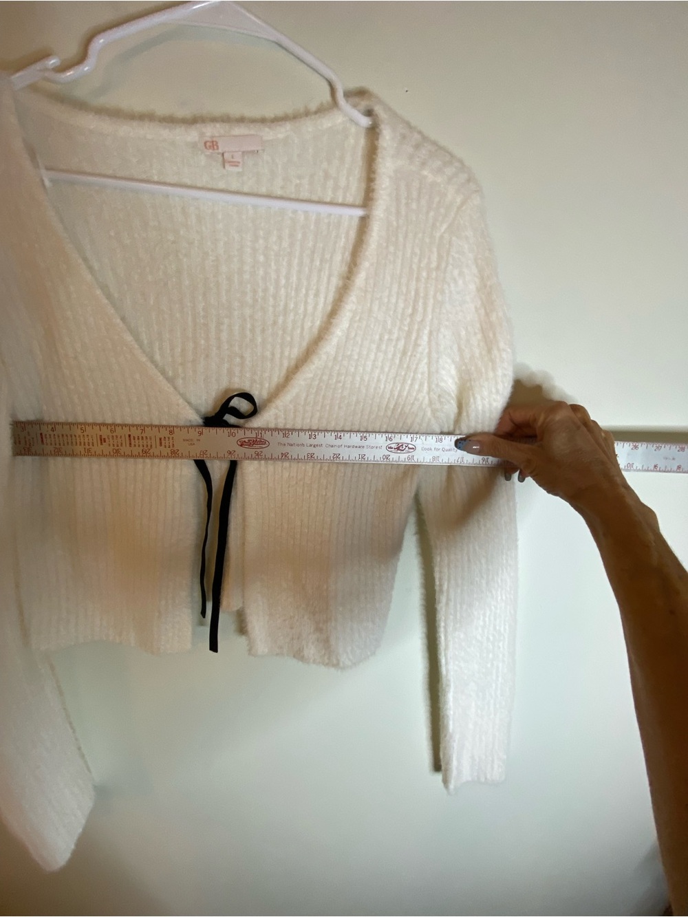 Gianni Bini Cream Knit Tie-Front Cardigan with Black Ribbon - Picture 11 of 14
